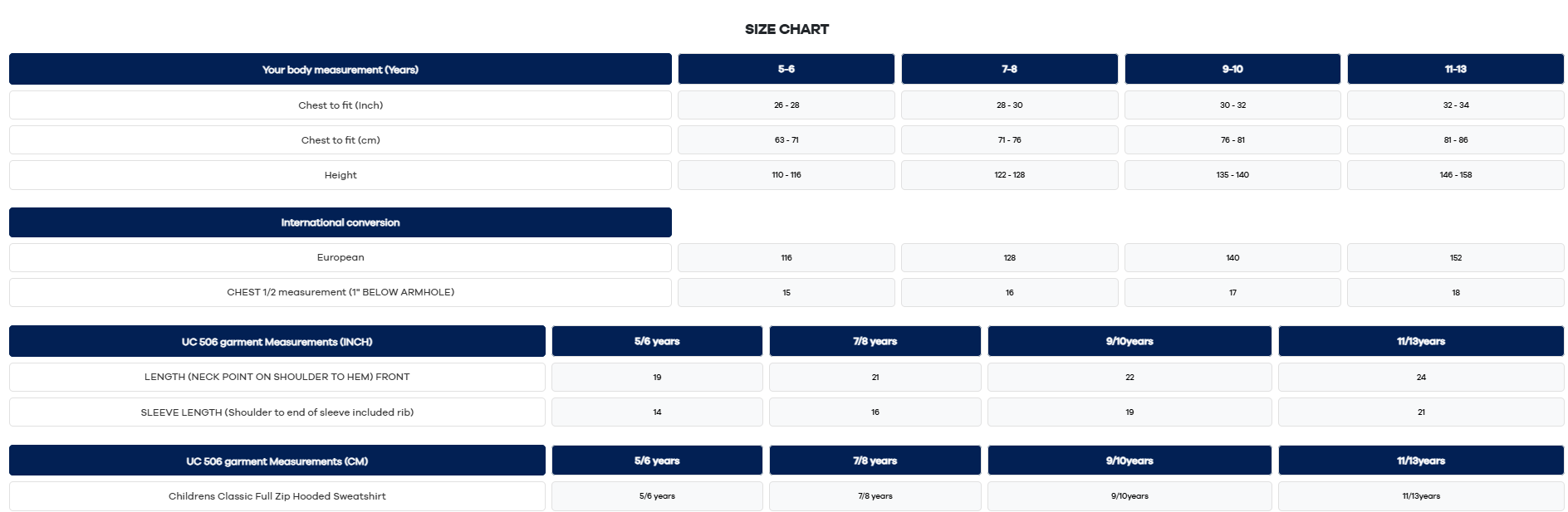 Childrens Classic Full Zip Hooded Sweatshirt