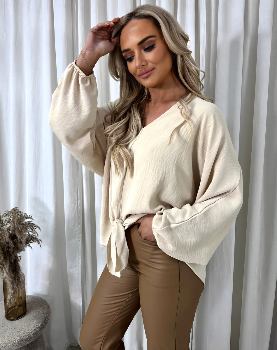 V-Neck Long Sleeve Tie Front Top