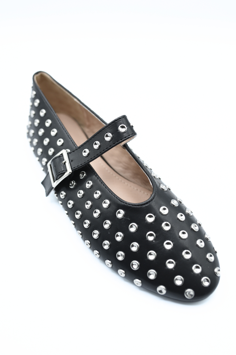 Rhinestone Decor Round Toe Buckle Strap Flat Shoes