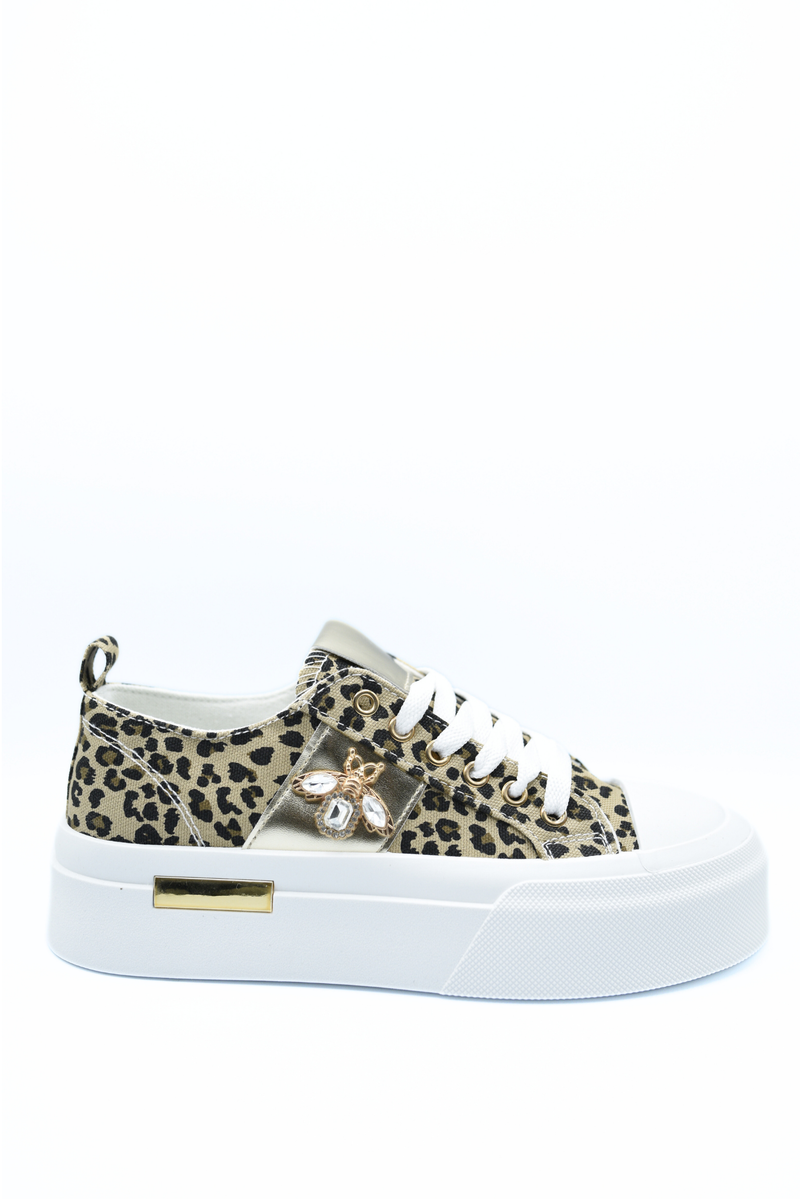 Luxe Bee Decorative Lace Up Platform Trainers