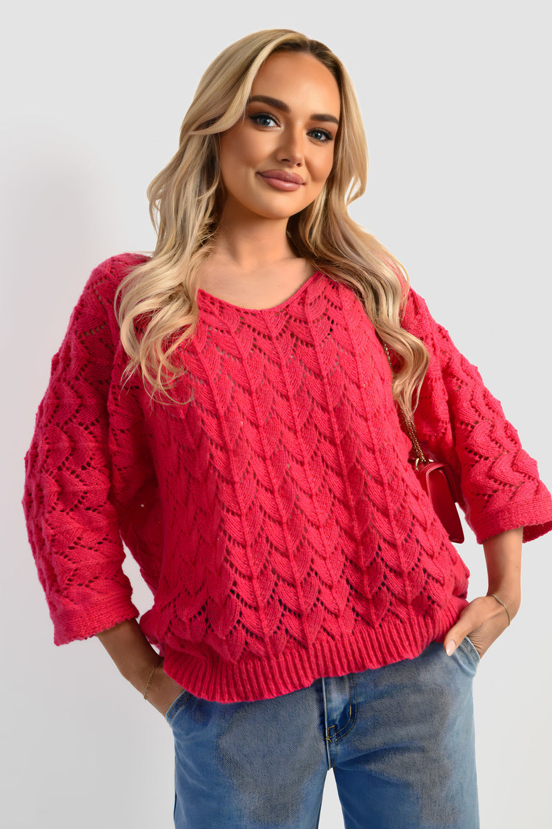 Half Sleeve Chunky Cable Knit Jumper