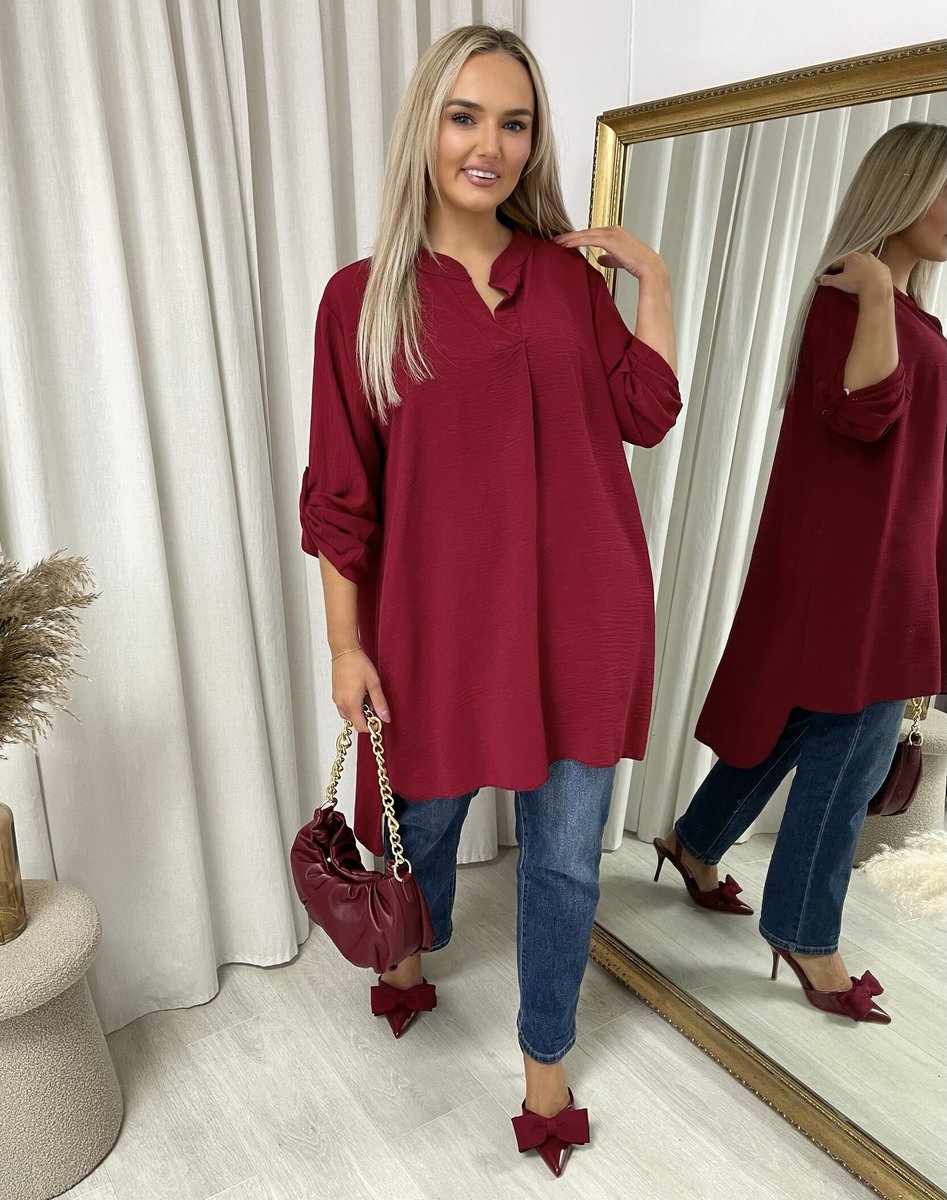Long Back Roll Up Sleeve Loose Fit Top