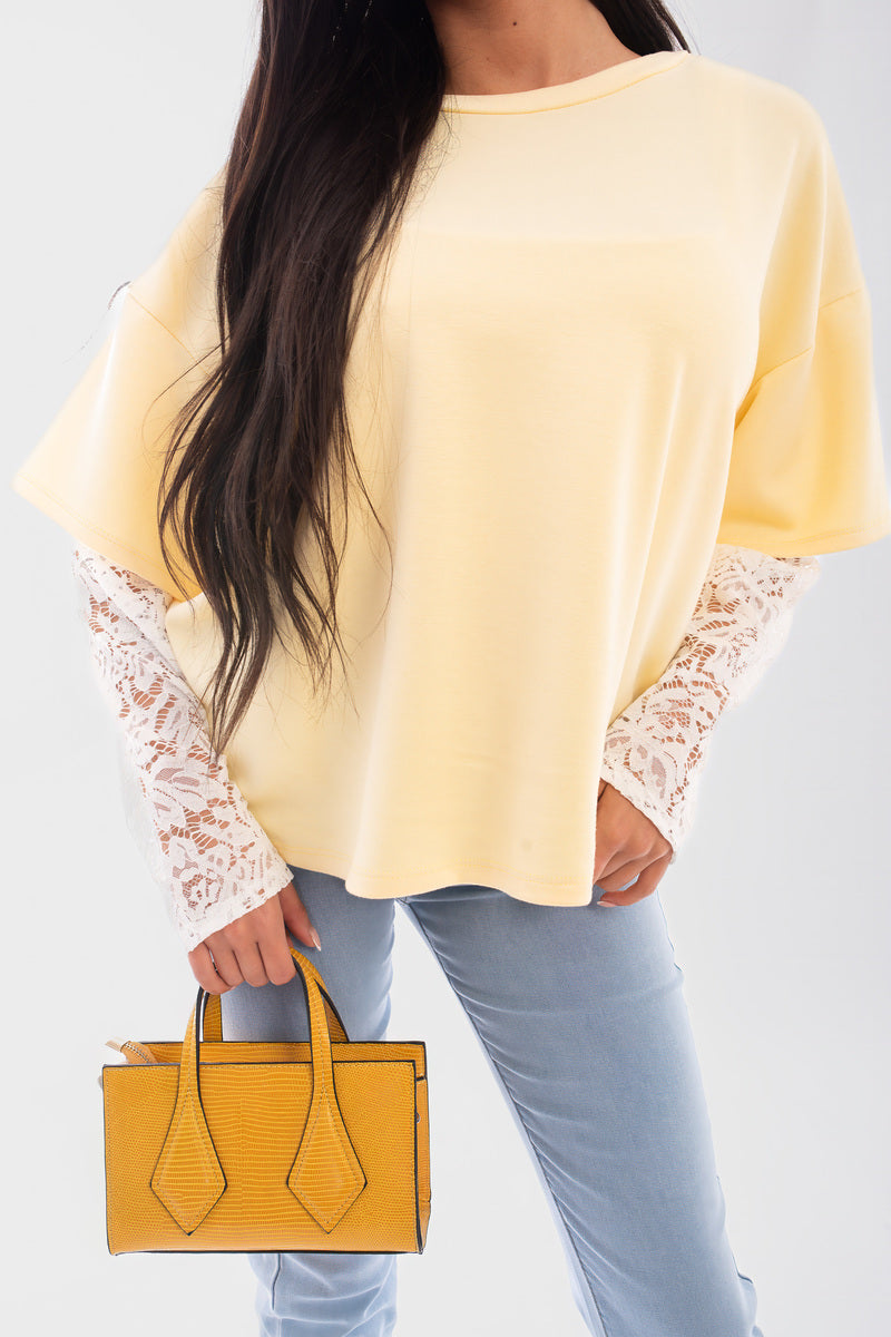 Oversized Long Sleeve Lace Detail Top