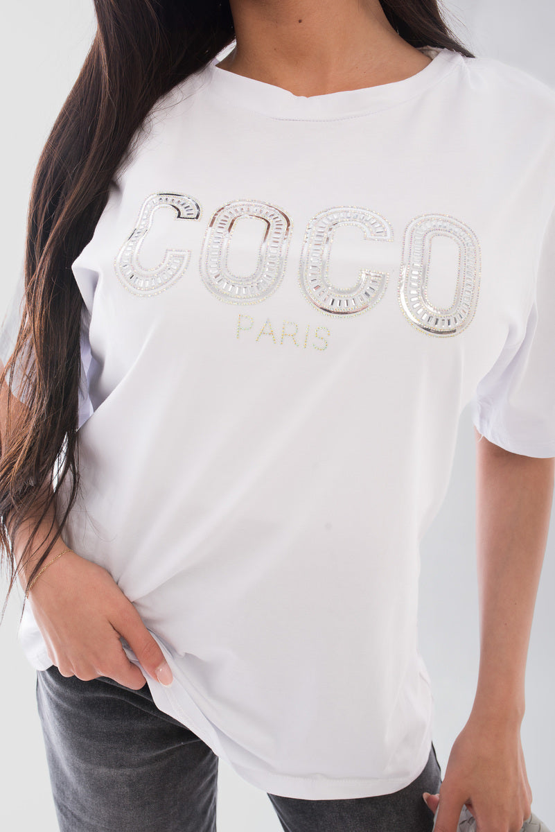 Coco Paris Slogan Short Sleeve Top