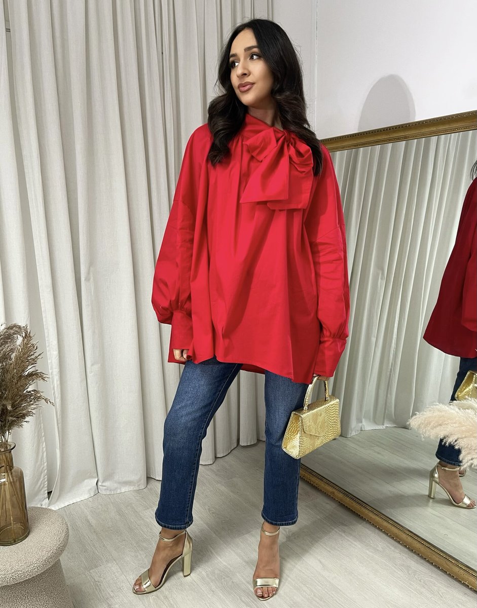 Oversized Tie-Neck Top