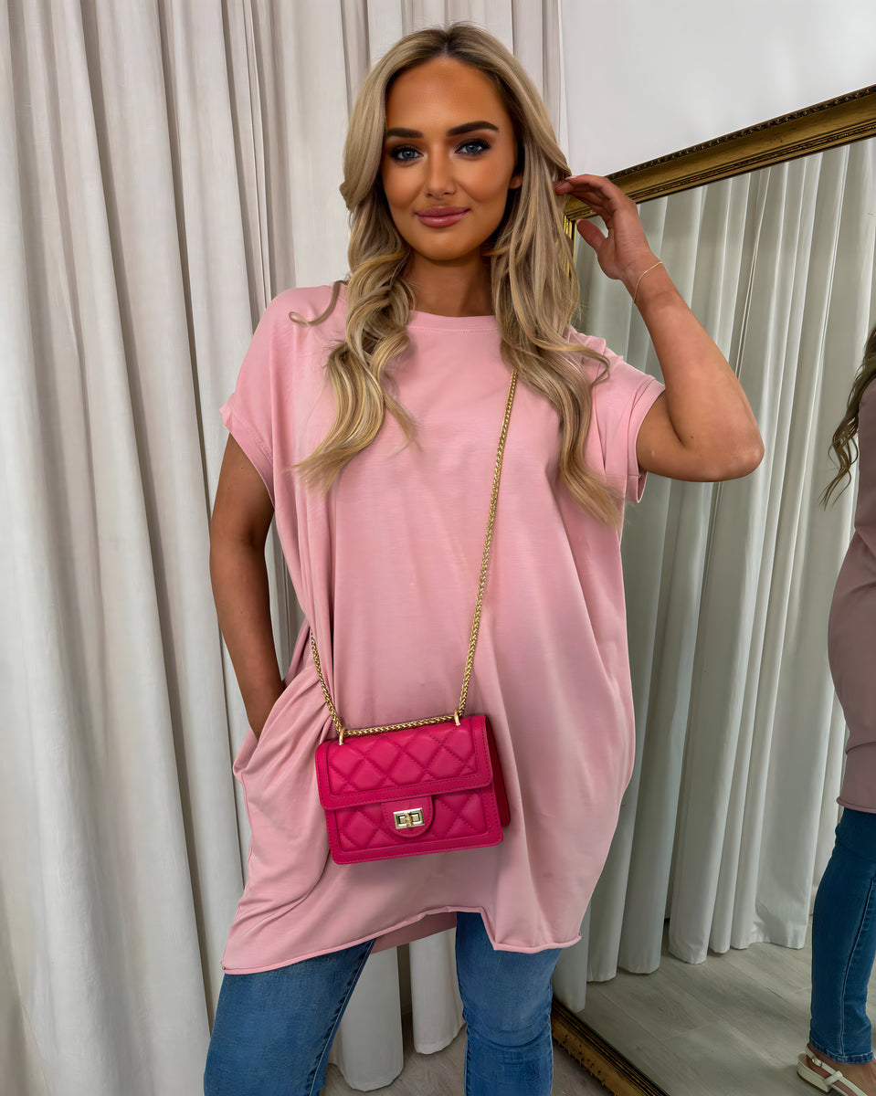 Round Neck with Side Pockets Oversized Top