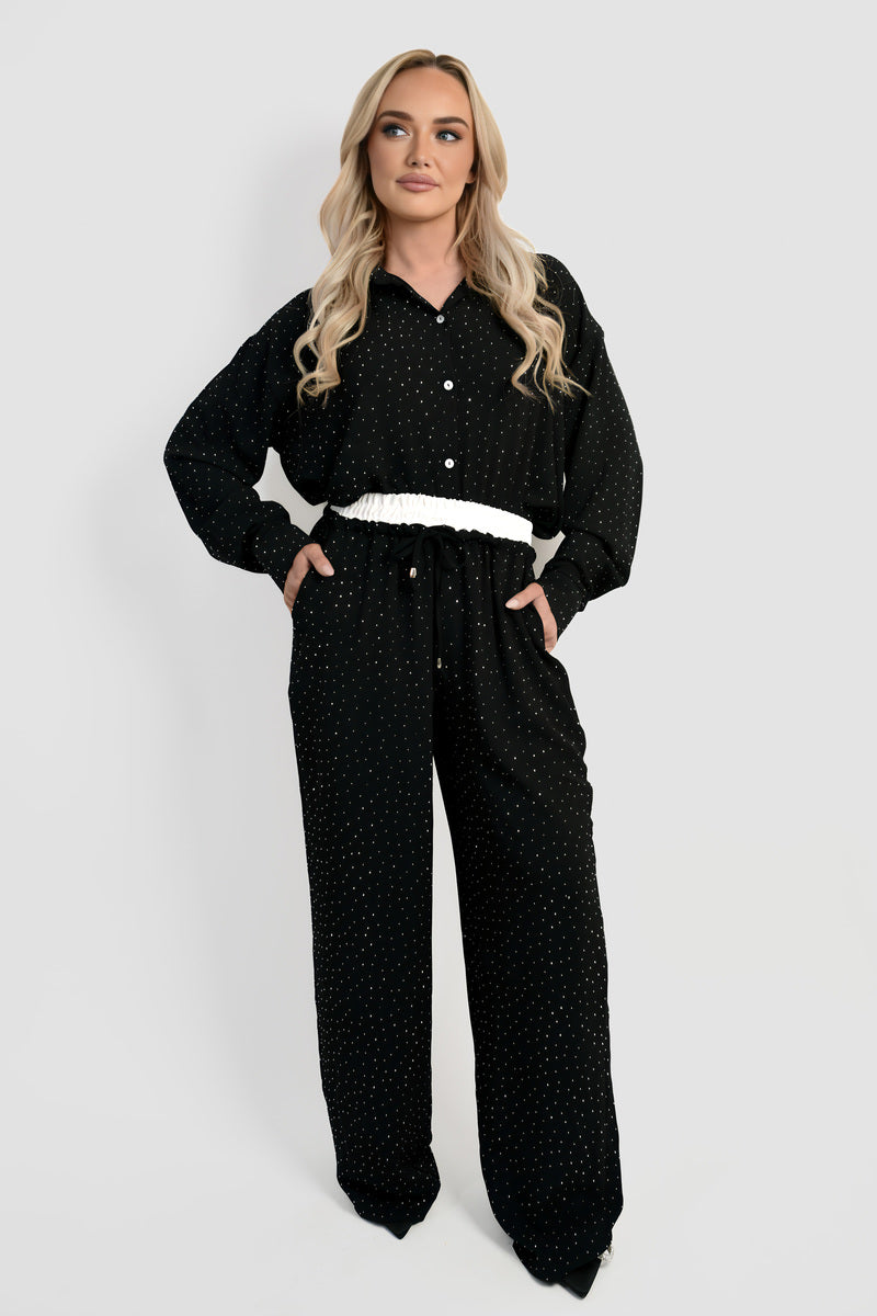 Button Down Embellished Long Sleeve Top