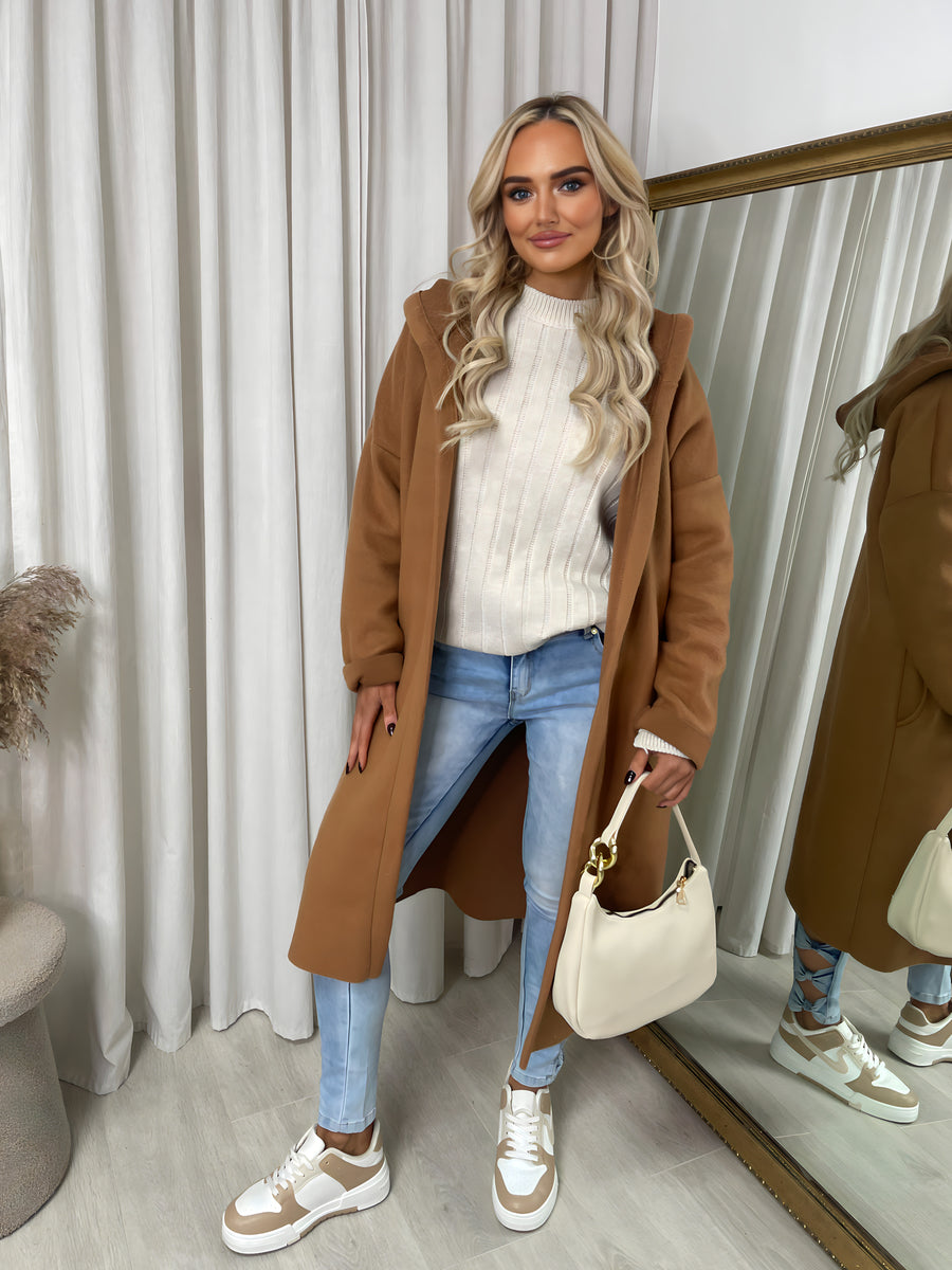 Open Front Pocket Long Loose Hooded Coat