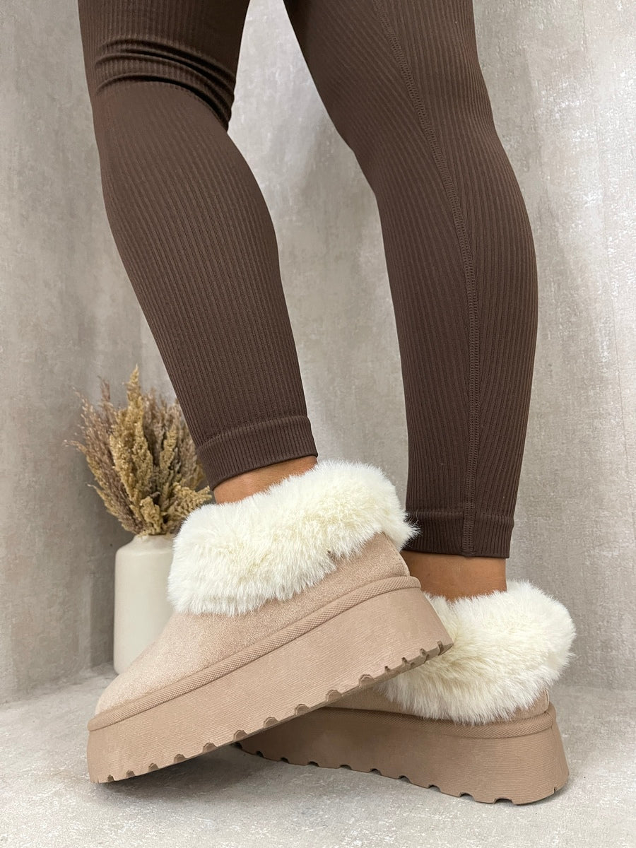 Faux Fur Trim Platform Ankle Boots