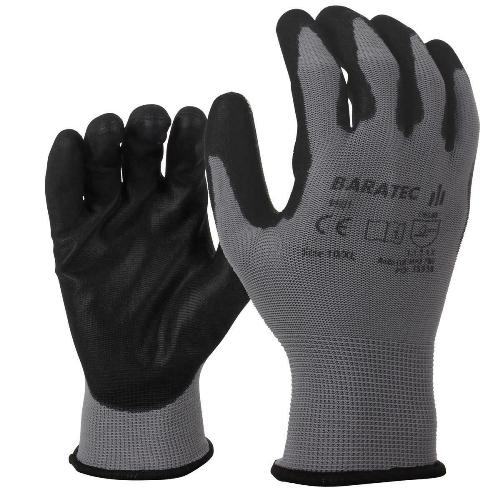 12 x Baratec Workwear Gripper Glove with PU Coated Palm & Fingers by Ek Wholesale