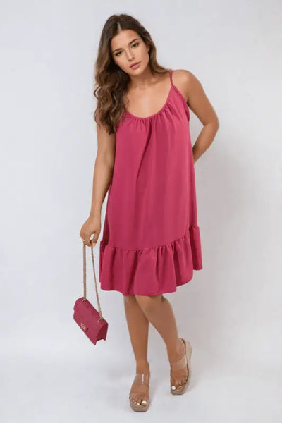 Backless Tie-up Spaghetti Strap Frill Hem Mini Dress Elite Urban