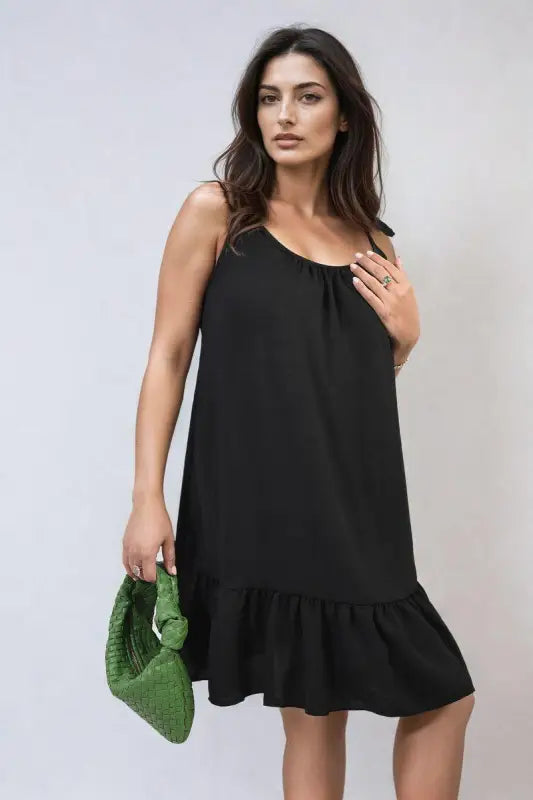 Backless Tie-up Spaghetti Strap Frill Hem Mini Dress Elite Urban