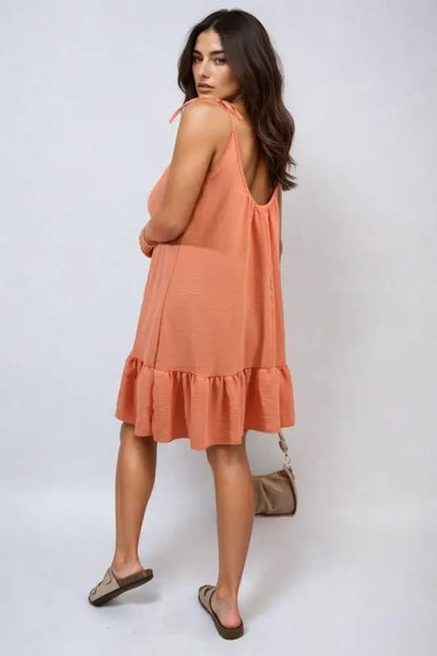 Backless Tie-up Spaghetti Strap Frill Hem Mini Dress Elite Urban