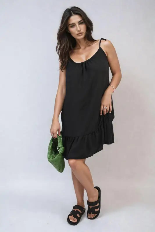 Backless Tie-up Spaghetti Strap Frill Hem Mini Dress Elite Urban