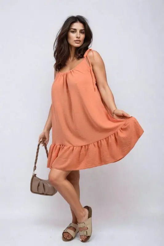 Backless Tie-up Spaghetti Strap Frill Hem Mini Dress Elite Urban