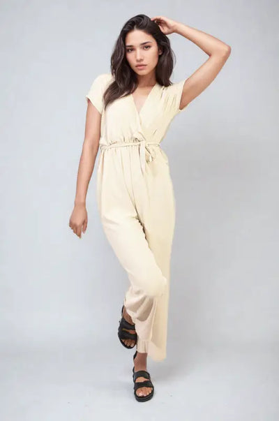 Belted V Neck Jumpsuit with Side Pockets - Elite Urban