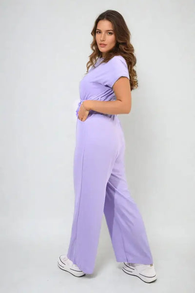 Belted V Neck Jumpsuit with Side Pockets - Elite Urban