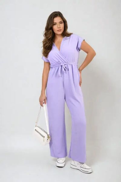 Belted V Neck Jumpsuit with Side Pockets - Elite Urban