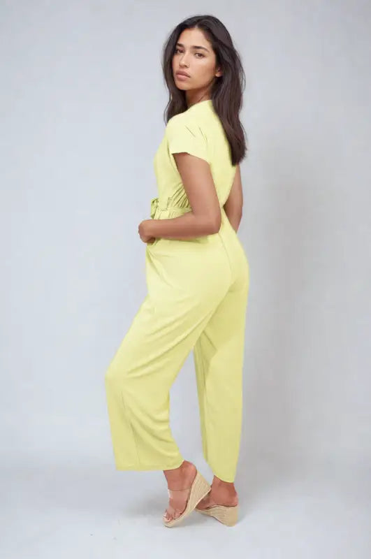 Belted V Neck Jumpsuit with Side Pockets - Elite Urban