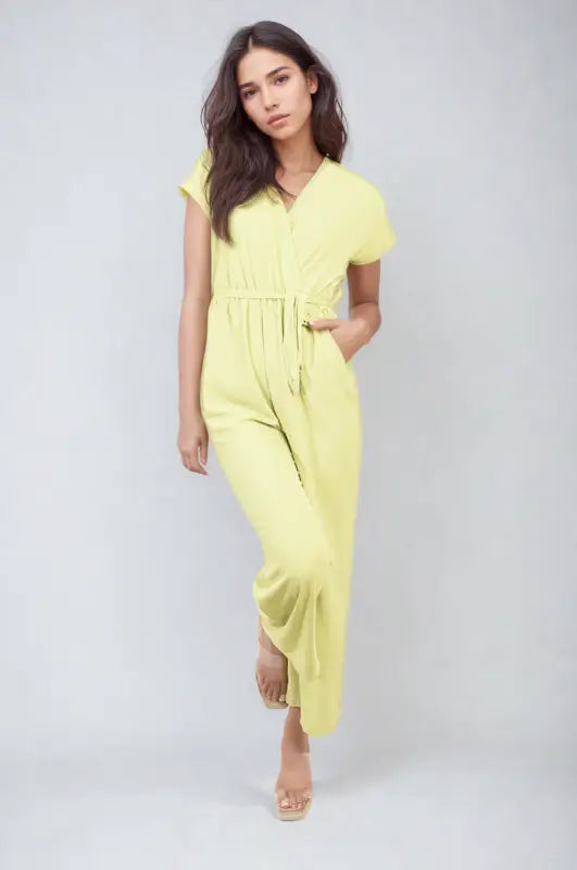 Belted V Neck Jumpsuit with Side Pockets - Elite Urban