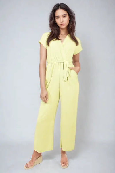 Belted V Neck Jumpsuit with Side Pockets - Elite Urban