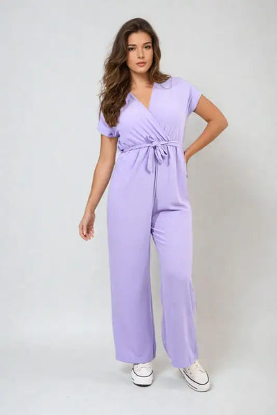 Belted V Neck Jumpsuit with Side Pockets - Elite Urban