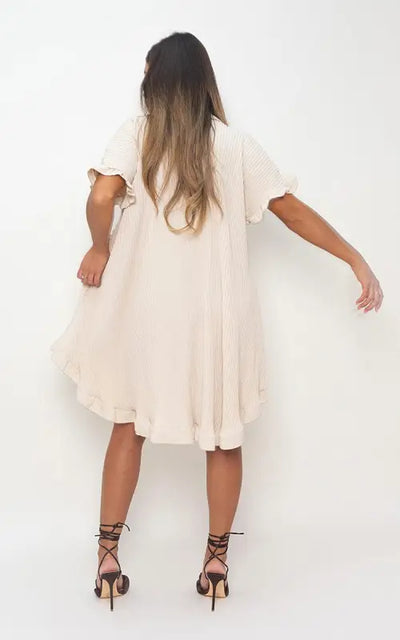 Button Down Oversized Ruffle Short Sleeve Mini Dress Elite Urban