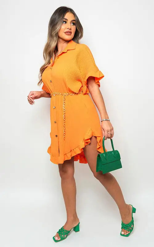 Button Down Oversized Ruffle Short Sleeve Mini Dress Elite Urban