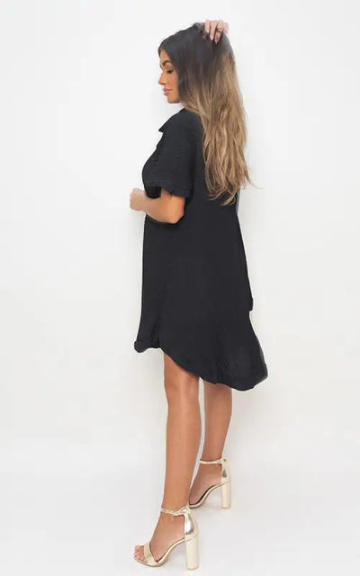 Button Down Oversized Ruffle Short Sleeve Mini Dress Elite Urban