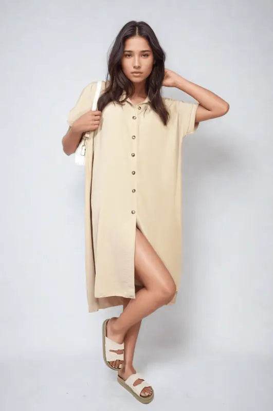 Button Front Shirt Dress Elite Urban