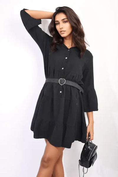 Button Front Tiered Smock Mini Dress Elite Urban