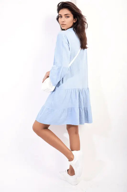 Button Front Tiered Smock Mini Dress Elite Urban