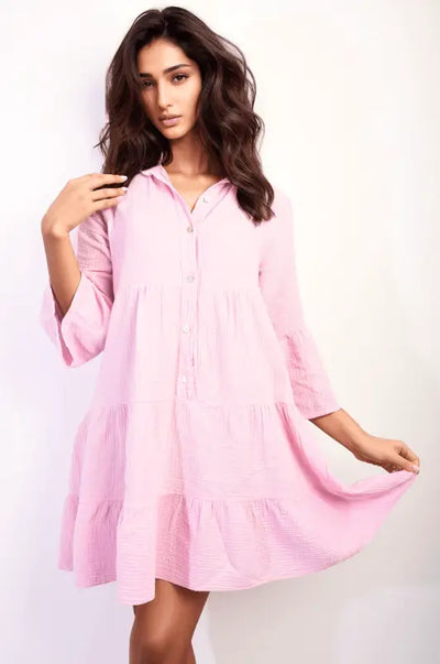 Button Front Tiered Smock Mini Dress Elite Urban