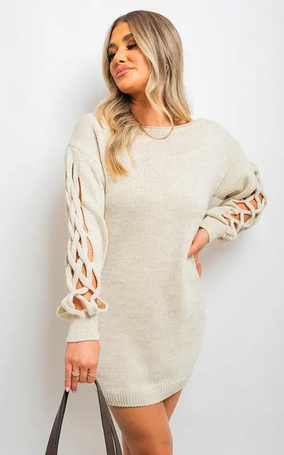 Cable Knit Mini Dress with Cut Out Detail Elite Urban