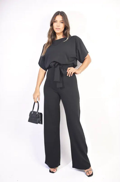 Casual Belted Wide Leg Jumpsuit - Elite Urban