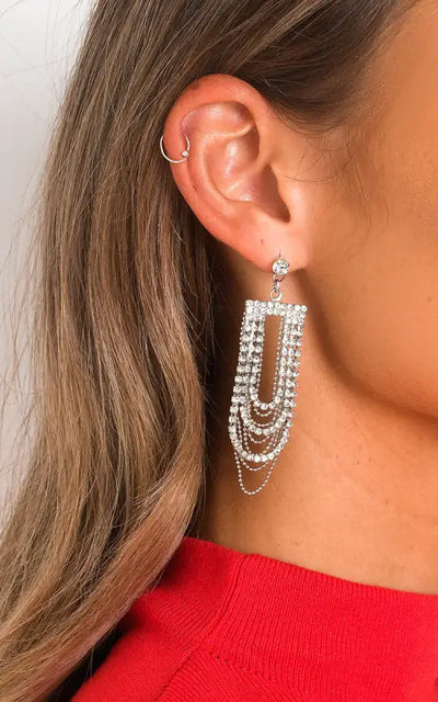 Chain Diamante Drop Earrings - Elite Urban