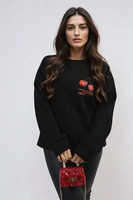 Cherry Printed Front and Back Design Oversized Knitted Jumper Elite Urban