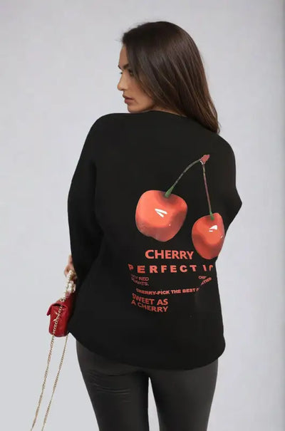 Cherry Printed Front and Back Design Oversized Knitted Jumper Elite Urban