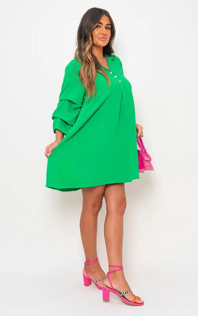 Collared Oversized Mini Dress - dress