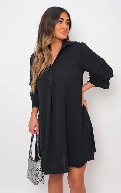 Collared Oversized Mini Dress - dress