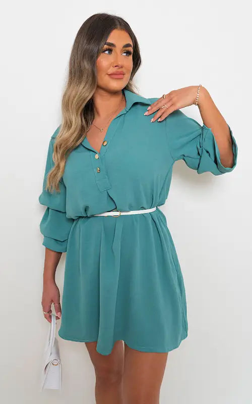 Collared Oversized Mini Dress - dress