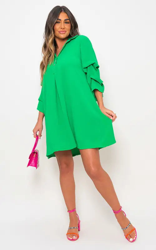 Collared Oversized Mini Dress - dress