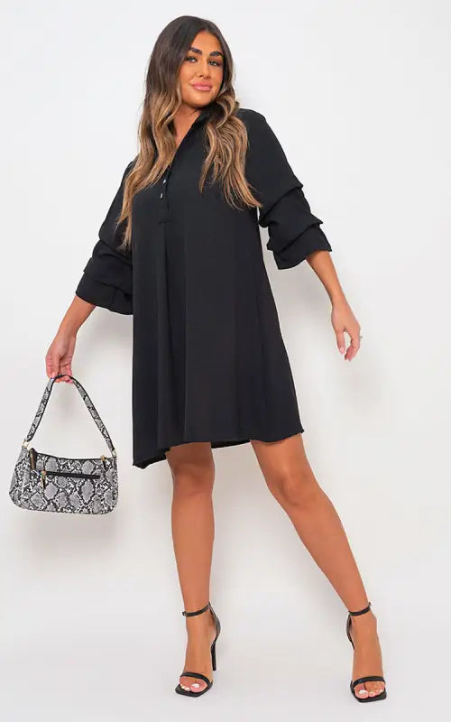 Collared Oversized Mini Dress - dress