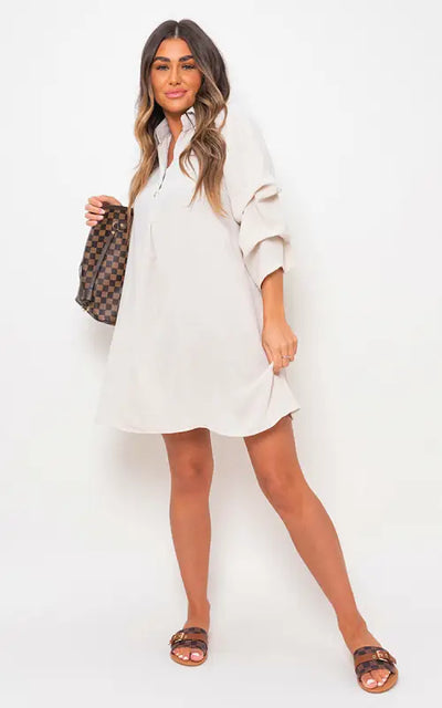 Collared Oversized Mini Dress - dress