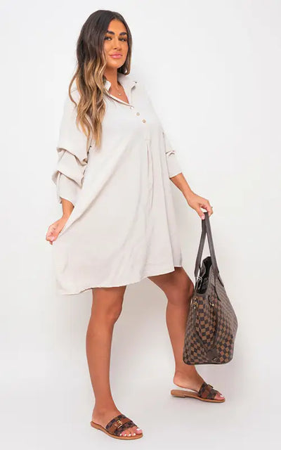 Collared Oversized Mini Dress - dress