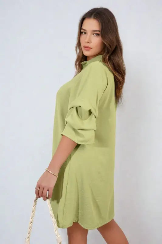 Collared Oversized Mini Dress - dress