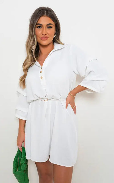 Collared Oversized Mini Dress - dress