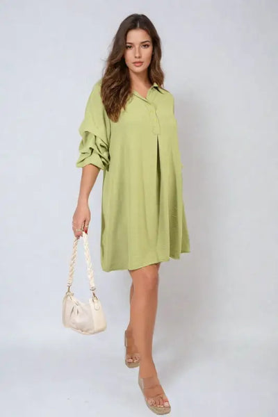 Collared Oversized Mini Dress - dress