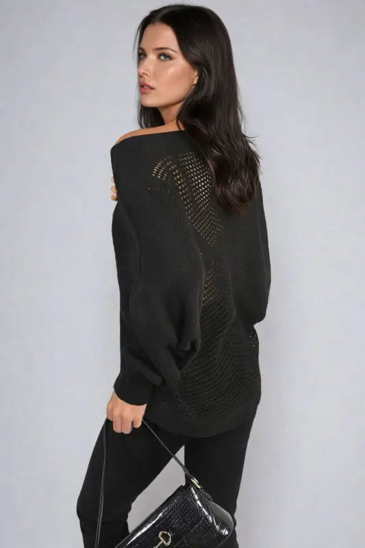 Crew Neck Back Patterned Knitted Jumper - Elite Urban