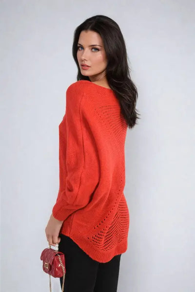 Crew Neck Back Patterned Knitted Jumper - Elite Urban